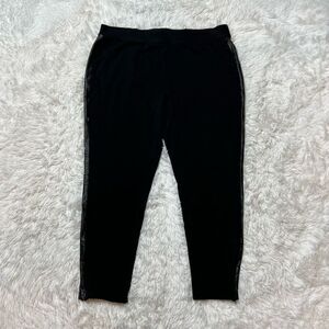 IMNYC Isaac Mizrahi Leggings Pants Size Large Black Leather Panel Crop Ankle Zip